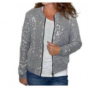 NEW WAY women's sequin bomber jacket in silver